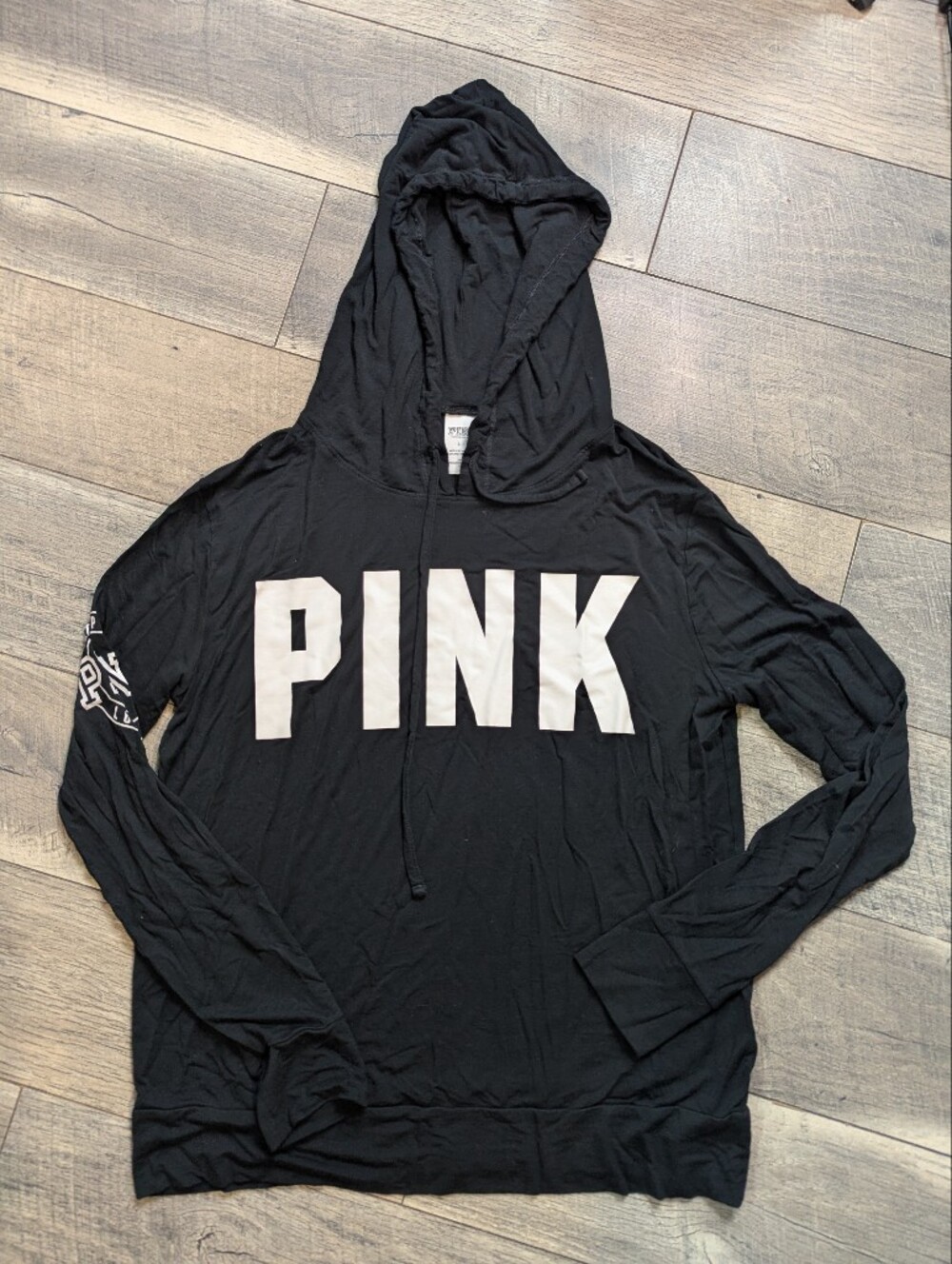 PINK Victoria's Secret Black Hoodie with White Logo